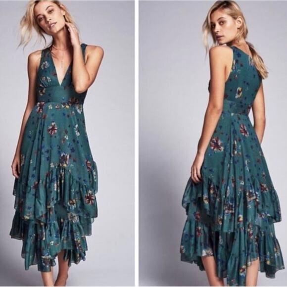 Free People Dresses & Skirts - Free People Catching Glances Dress sz 6 Jade floral tiered ruffle forest fairy